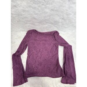 Bellanblue Purple Floral Jacquard Bell Sleeve Boat Neck Top Small NEW